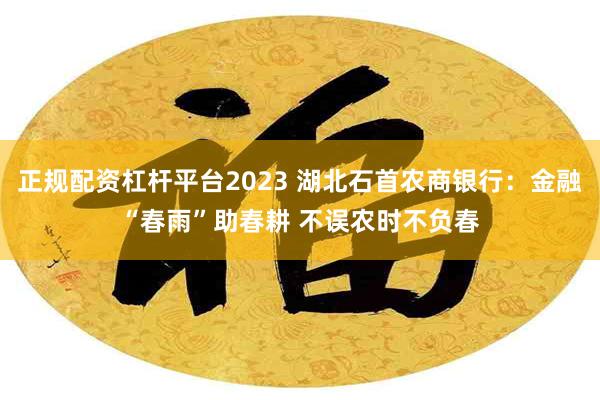 正规配资杠杆平台2023 湖北石首农商银行：金融“春雨”助春耕 不误农时不负春